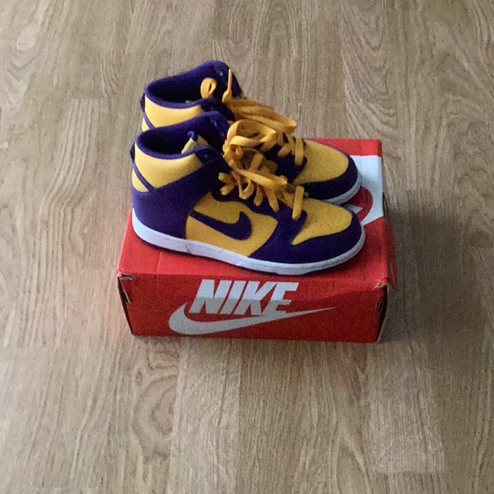 Nike Purple and Yellow High-Top Sneakers #NikeDunks